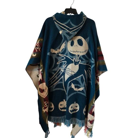 Nightmare Before Christmas Jack Skellington Hooded Wool Blend Poncho Green - Picture 2 of 3